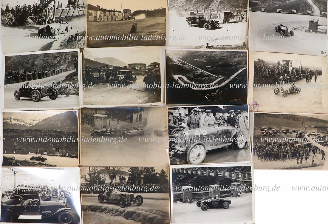 Collection of 15 original b/w photos, including Susa Moncenisio 1926, Allessandria 1929 etc.,: Collection of 15 original b/w photos, including Susa Moncenisio 1926, Allessandria 1929 etc., Bugatti, Alfa Romeo, Lancia...all photos large format, 18x24cm German Description Konvolut 15 original s/w