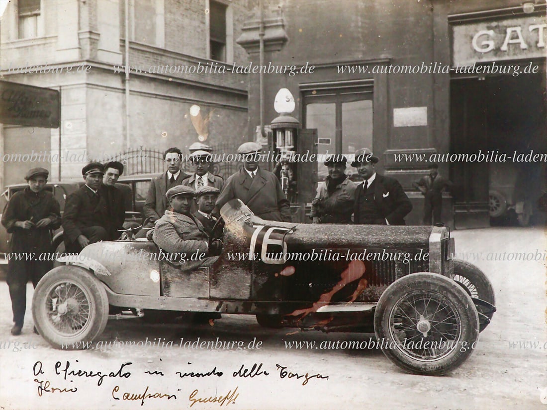 FERRARI Via Emilia Est 5, Modena 1928, original b/w photo signed by Giuseppe Campari, Enzo Ferrari (1 of 2)