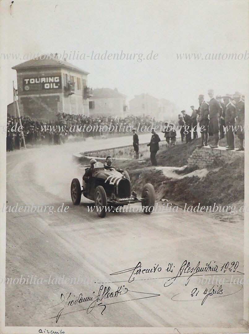 BUGATTI Circuito di Allessandria 1929, original b/w photo Bugatti T35B signed by Giovanni Alloatti, (1 of 2)