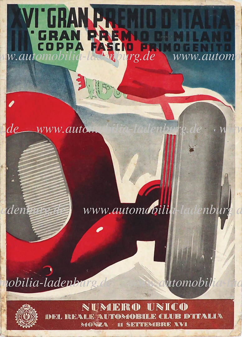 XVI GRAN PREMIO D'ITALIA 1938, racing program "XVI Gran Premio d'Italia - III Gran Premio di Milano (1 of 1)