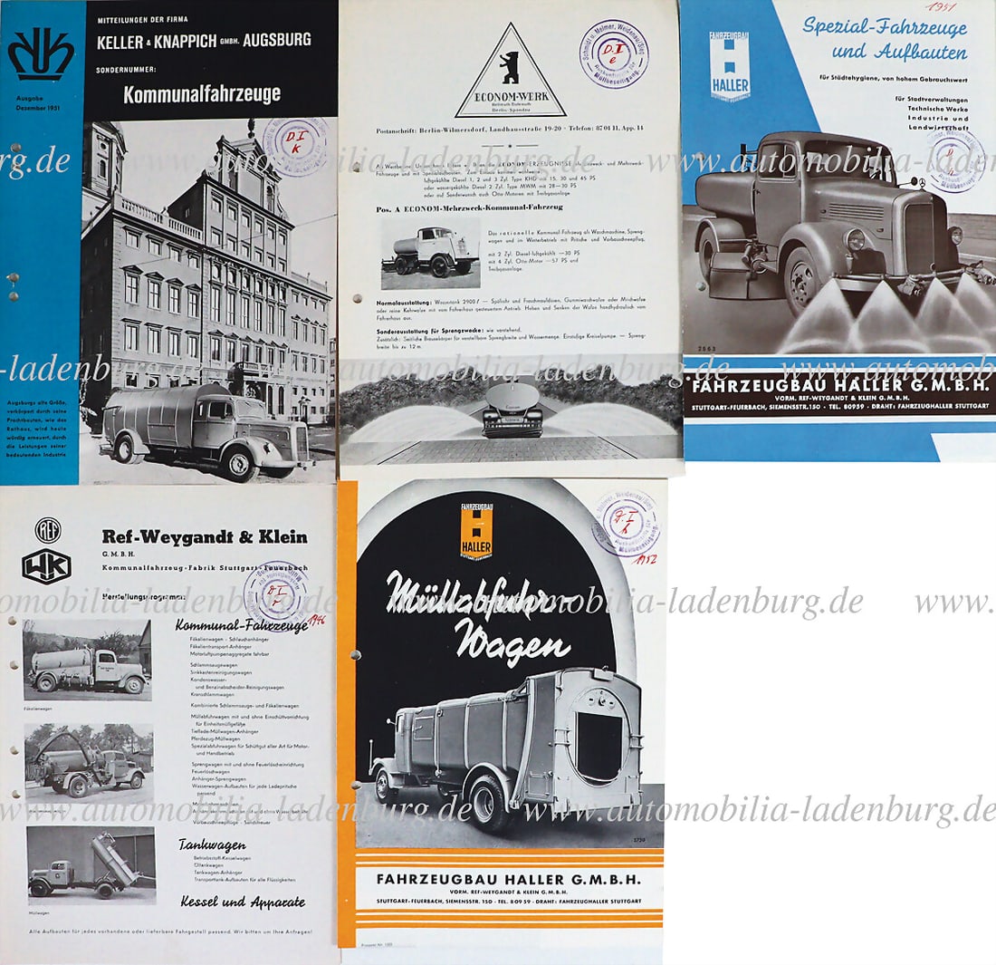 40s/50s, mixed lot of 5 sales brochures for municipal vehicles, among them manufacturers like Econom (1 of 1)