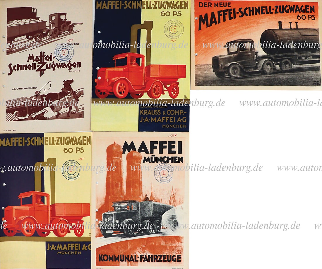 MAFFEI 20s/30s, mixed lot of 5 sales brochures, 60hp fast towing vehicle, perforated, good condition (1 of 1)