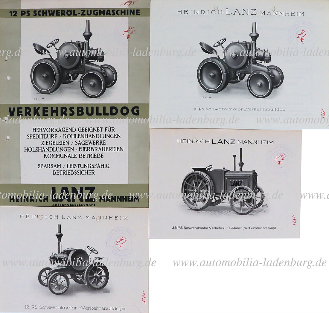 HEINRICH LANZ MANNHEIM 1925, mixed lot of 4 sales brochures, including 12hp heavy oil engine, 38hp (1 of 1)