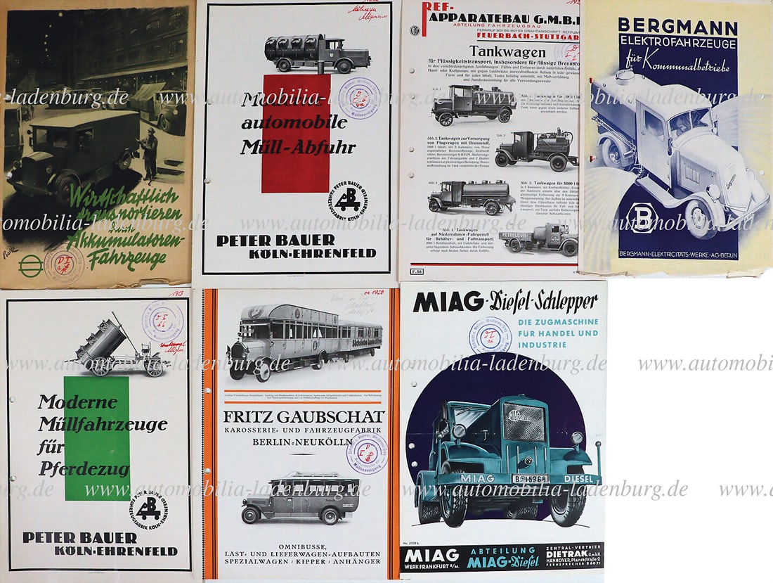 1920s, bundle of 7 sales brochures, including Bergmann Elektrofahrzeuge, Ref- Apparatebau GmbH (1 of 1)