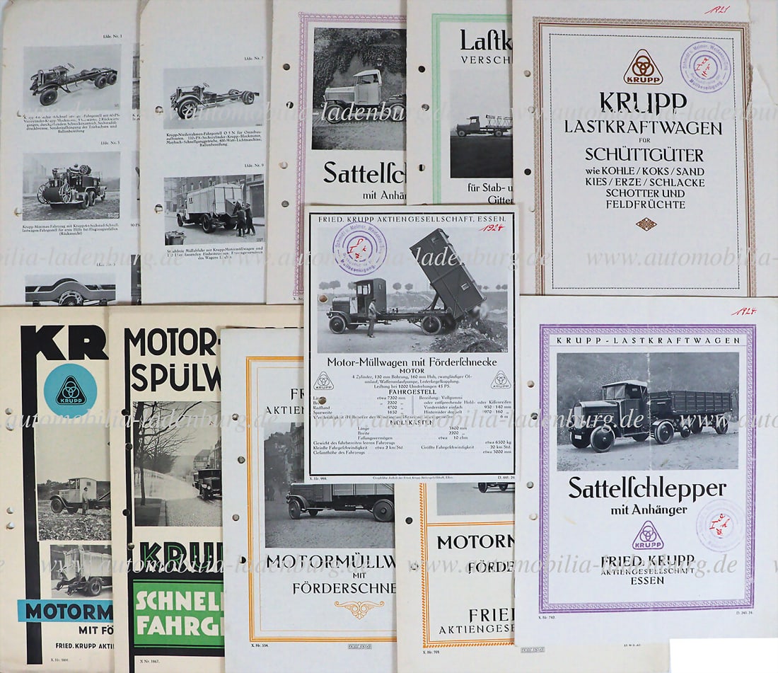 KRUPP 20s, mixed lot of 11 sales brochures, among them semitrailer tractors, trucks of various (1 of 1)