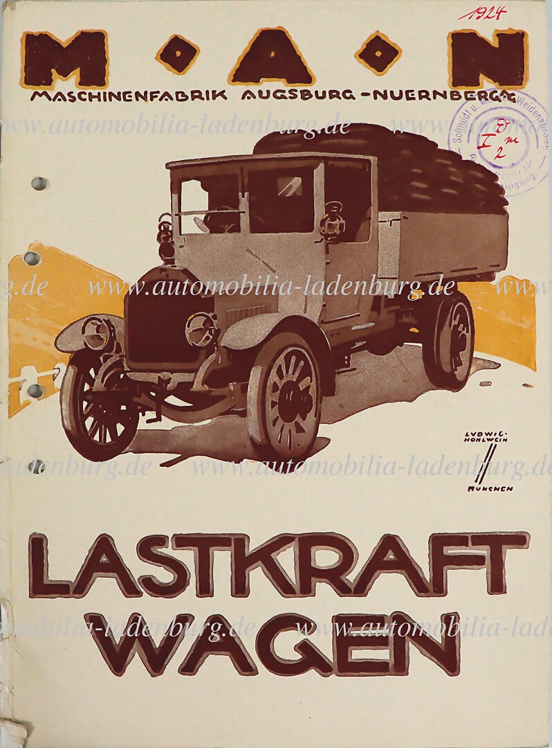 MAN 1924, sales catalog trucks (design Ludwig Hohlwein), 26 pages, perforated, good condition (1 of 1)