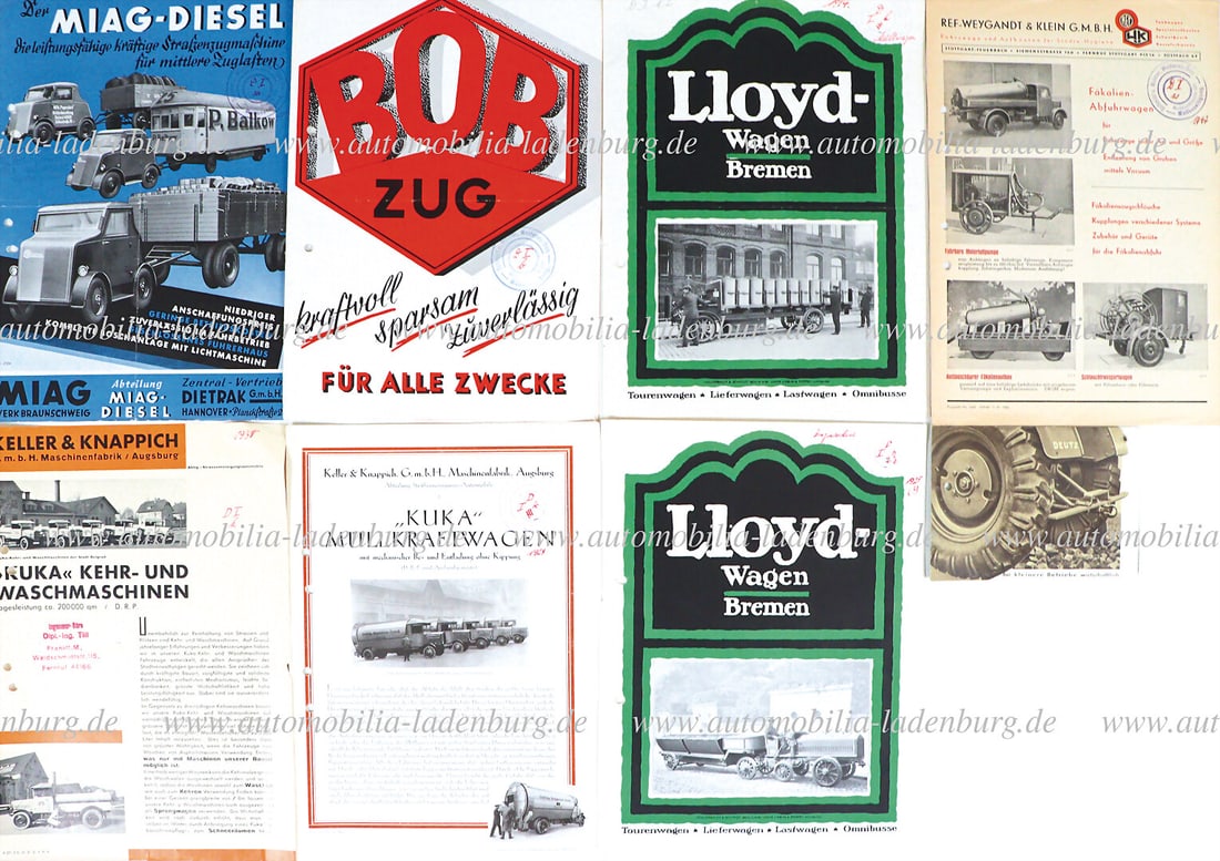 20s/30s, mixed lot of 8 sales brochures, including Miag Diesel road tractor, BOB train, Kuka (1 of 1)