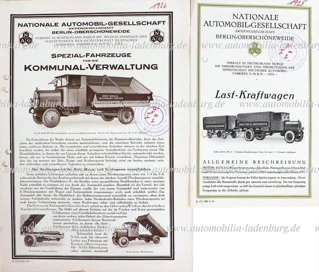 NAG 1925/1926, mixed lot of two sales brochures, trucks and special vehicles for the municipal (1 of 1)