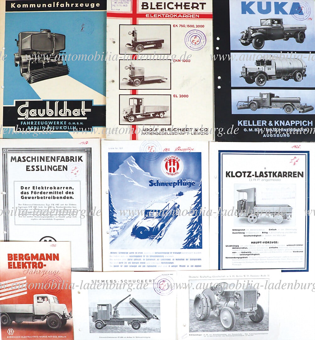 20s/30s, mixed lot of 8 sales brochures, among them Bergmann Elektrofahrzeuge, Klotz Lastkarren, (1 of 1)