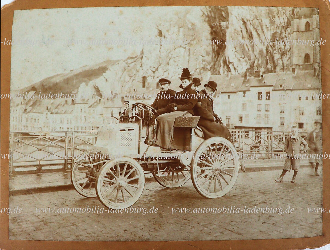 CAMILLE JENATZY c. 1899, original b/w cabinet photo, Camille Jenatzy with his wife at the wheel of: CAMILLE JENATZY c. 1899, original b/w cabinet photo, Camille Jenatzy with his wife at the wheel of an electric motor car, unknown photo, 17x23cm German Description CAMILLE JENATZY um 1899, original s/