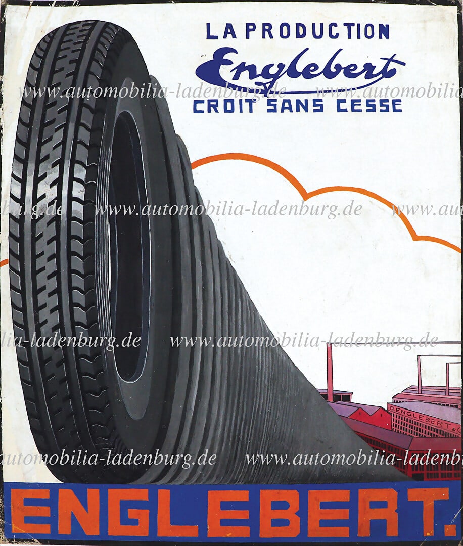 ENGLEBERT 1920s, design drawing for advertising poster "La Production Englebert Croit Sans Cesse", (1 of 2)