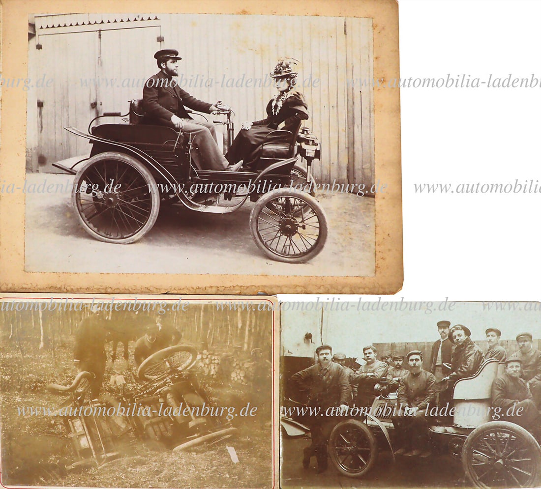 1899-1903, mixed lot of 3 original b/w cabinet photos, various motor cars, 113x17 and 18x24cm (1 of 2)
