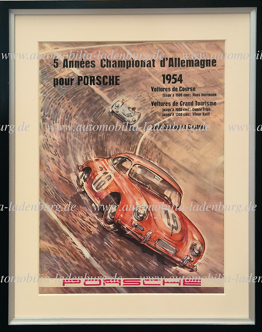 PORSCHE 1954, original racing poster "Championnat d'Allemagne pour Porsche 1954", design Strenger, (1 of 1)