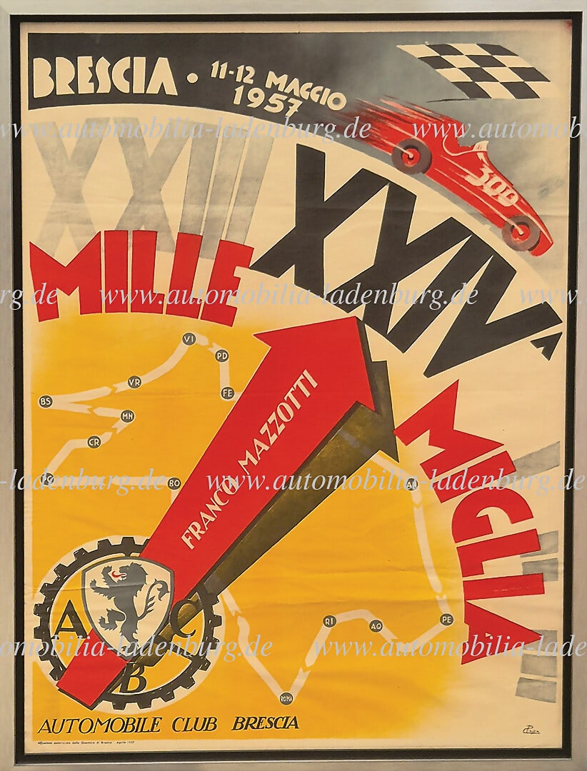 MILLE MIGLIA 1957, event poster "XXIV Mille Miglia 195 - Coppa Franco Mazzotti", design P. Caffa, (1 of 1)