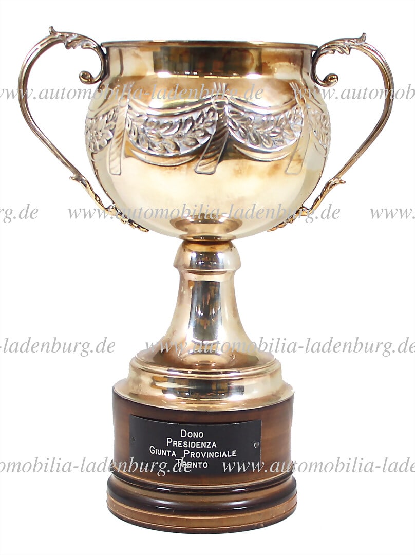 HANS HERRMANN 10.07.1966, winner's trophy Trento Bondone "Dono Presidenza Giunta Provinciale: HANS HERRMANN 10.07.1966, winner's trophy Trento Bondone "Dono Presidenza Giunta Provinciale Trento", height 34.5cm, Hans Herrmann on Porsche 910 (#910.001), took 2nd place overall, behind Gerhard Mit