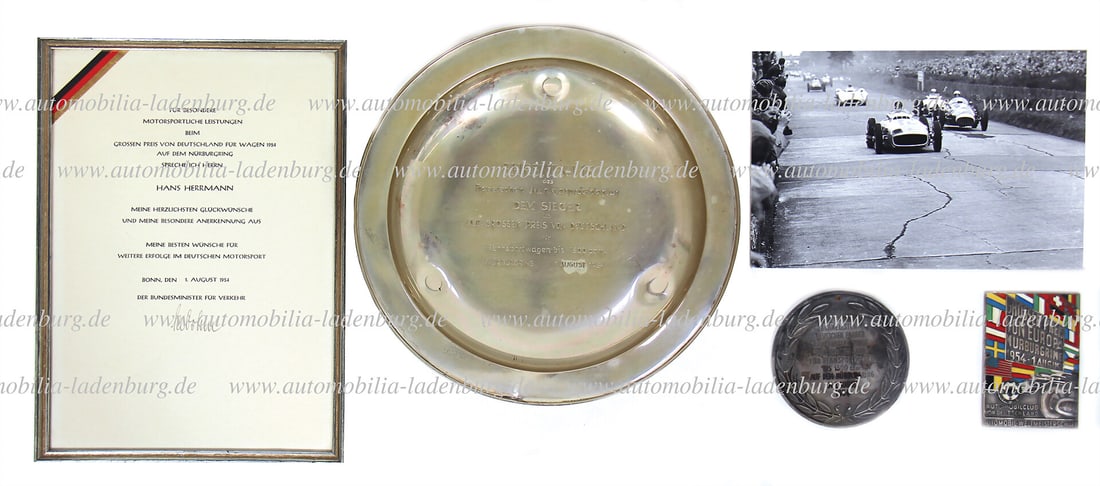 HANS HERRMANN 01.08.1954, mixed lot of 4 pieces, including silver plate (silver 835), "Ehrenpreis (1 of 1)