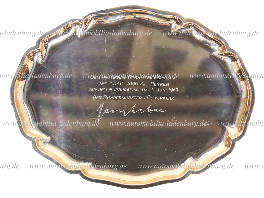 HANS HERRMANN Silver plate with engraving "To the German overall winner of the ADAC 1000 KM race at (1 of 1)
