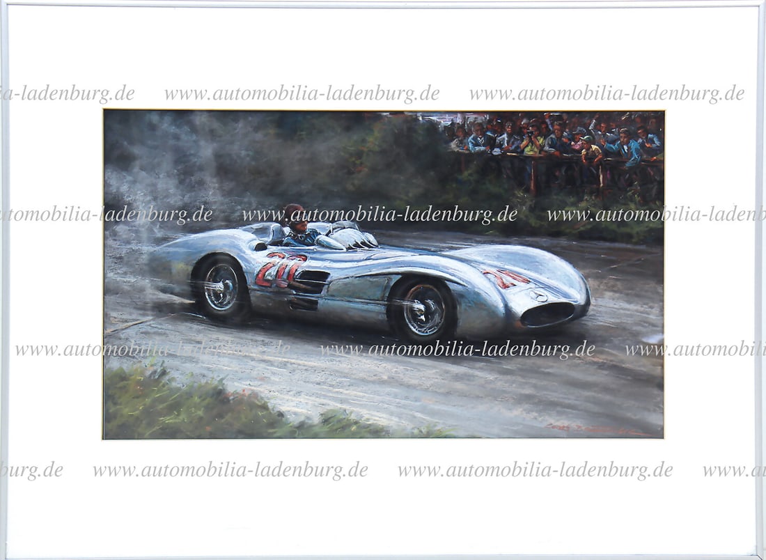 HANS HERRMANN Oil painting by Georg Baumhakl, oil on canvas, Hans Herrmann on Mercedes Benz W196, (1 of 2)