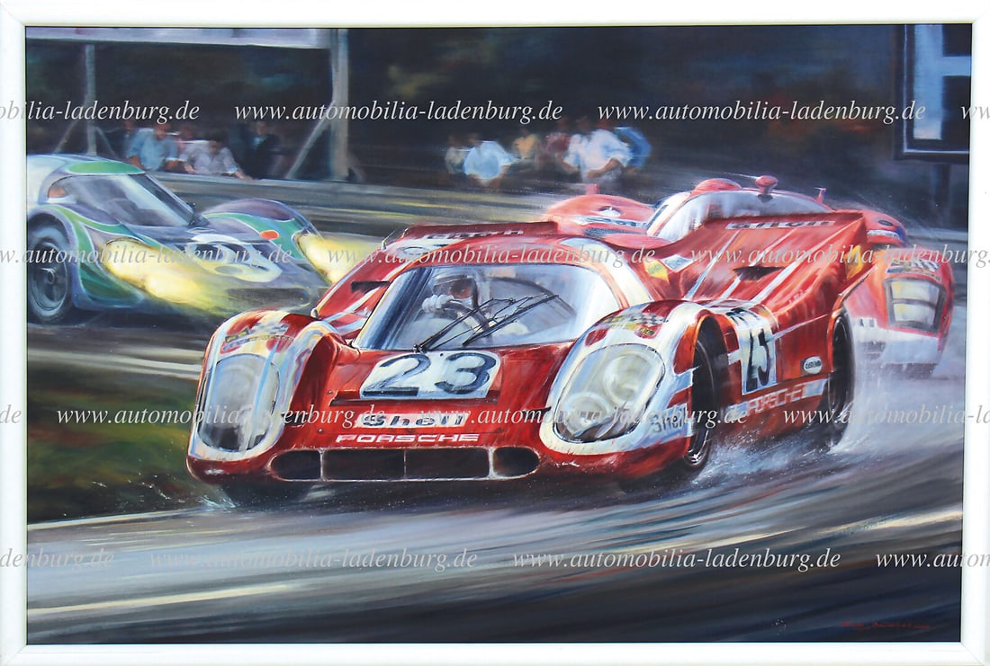 HANS HERRMANN Oil painting by Georg Baumhakl, oil on canvas, Hans Herrmann on Porsche 917, 24 Hours: HANS HERRMANN Oil painting by Georg Baumhakl, oil on canvas, Hans Herrmann on Porsche 917, 24 Hours of Le Mans 1970, 84x126cm German Description HANS HERRMANN Ã–lgemÃ¤lde von Geor