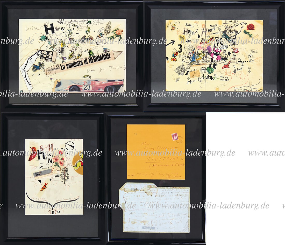 HANS HERRMANN Mixed lot of 4 pieces, works of art, including personal gifts from Jean Tinguely: HANS HERRMANN Mixed lot of 4 pieces, works of art, including personal gifts from Jean Tinguely (1925-1991) to Hans Herrmann, Tinguely was a friend of Hans Herrmann,1 work of art with personal dedicati
