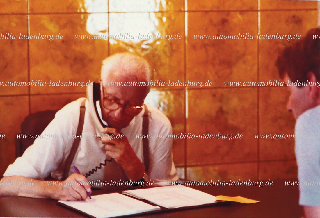 FERRARI Late 70s, original color photograph, Enzo Ferrari with reading glasses, Fiorano office, (1 of 2)