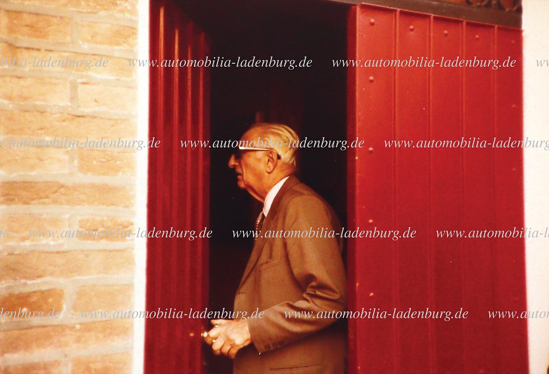 FERRARI Fiorano 1978, original color photograph, Enzo Ferrari leaves his office building for press (1 of 2)