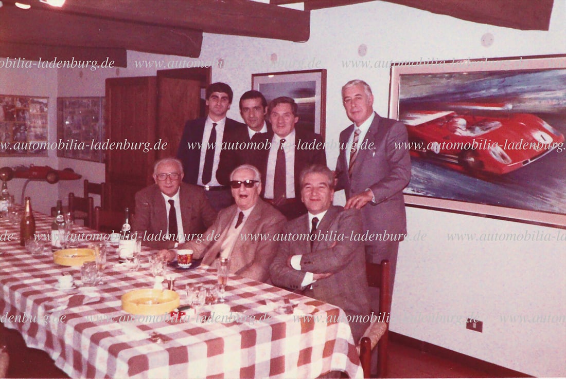 FERRARI 80s, original color photograph, Enzo Ferrari with guests after a lunch in Fiorano, 10x15cm (1 of 2)