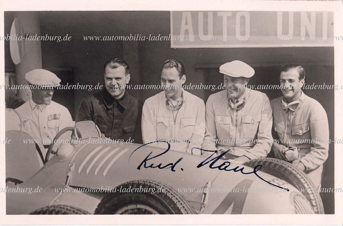 AUTO UNION signed original b/w photo / photo postcard Rudolf Hasse, Auto Union, 9x14cm German (1 of 2)