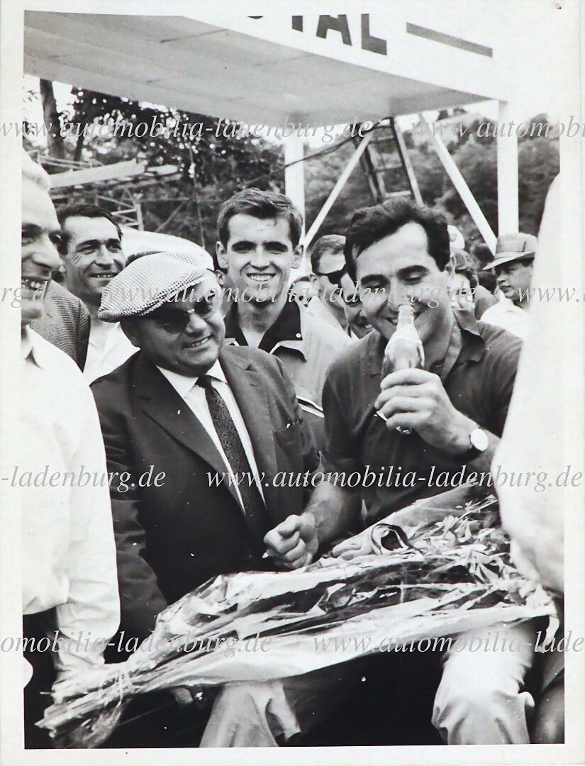 FERRARI Original b/w photograph of Lorenzo Bandini after winning the TropheÃ© d'Auvergne (1 of 2)