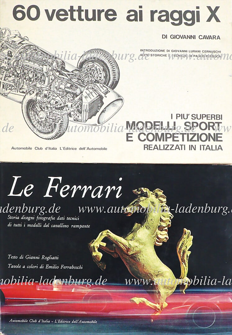 Collection of 2 books, including "60 vetture ai raggi X" by Giovanni Cavara, and "Le Ferrari" by (1 of 1)