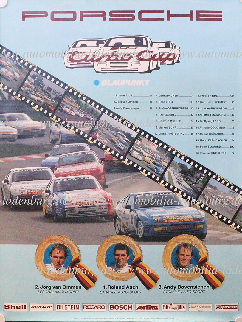 PORSCHE Mixed lot of 4 racing posters including "Porsche Turbo Cup 1989", small tears on the edge, (1 of 4)