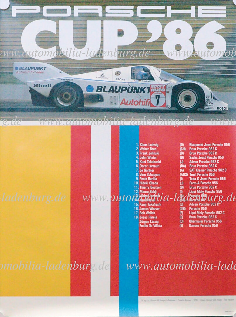 PORSCHE Mixed lot of 6 racing posters including "Porsche Endurance Fahrerweltmeister 1985", small (1 of 6)