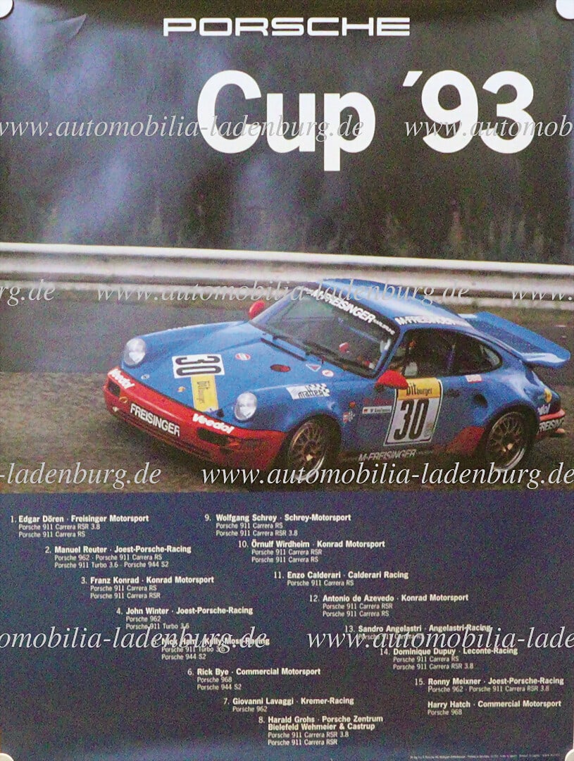 PORSCHE Mixed lot of 6 racing posters including "Porsche Carrera Cup 1992 dates"; "Porsche Cup 1993" (1 of 6)