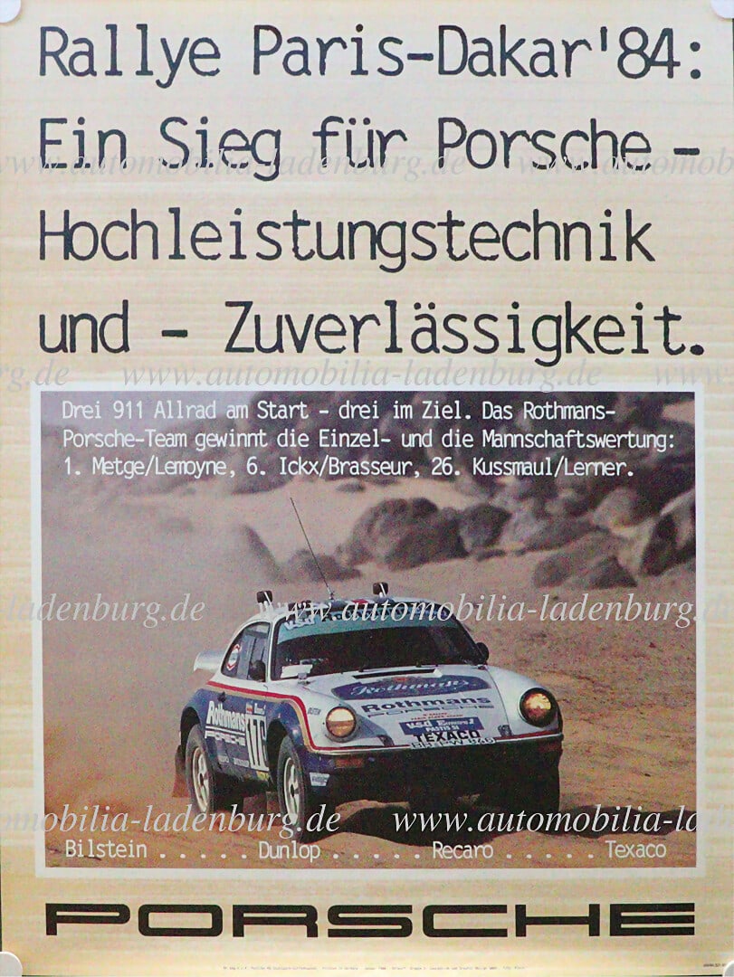 PORSCHE 1984, original racing poster "Porsche Rallye Paris-Dakar 1984", design group C, Conception & (1 of 1)
