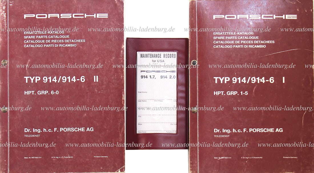 PORSCHE mixed lot 3 pcs. original Porsche spare parts catalogs part I+II for type 914/914-6, good (1 of 1)