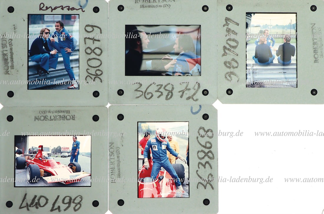 FERRARI Monza 1974, bundle of 5 color slides, Clay Regazzoni, Niki Lauda and Luca di Montezemolo: FERRARI Monza 1974, bundle of 5 color slides, Clay Regazzoni, Niki Lauda and Luca di Montezemolo during test drives, professional photos German Description FERRARI Monza 1974, Konvolut 5 Farbdiapositi