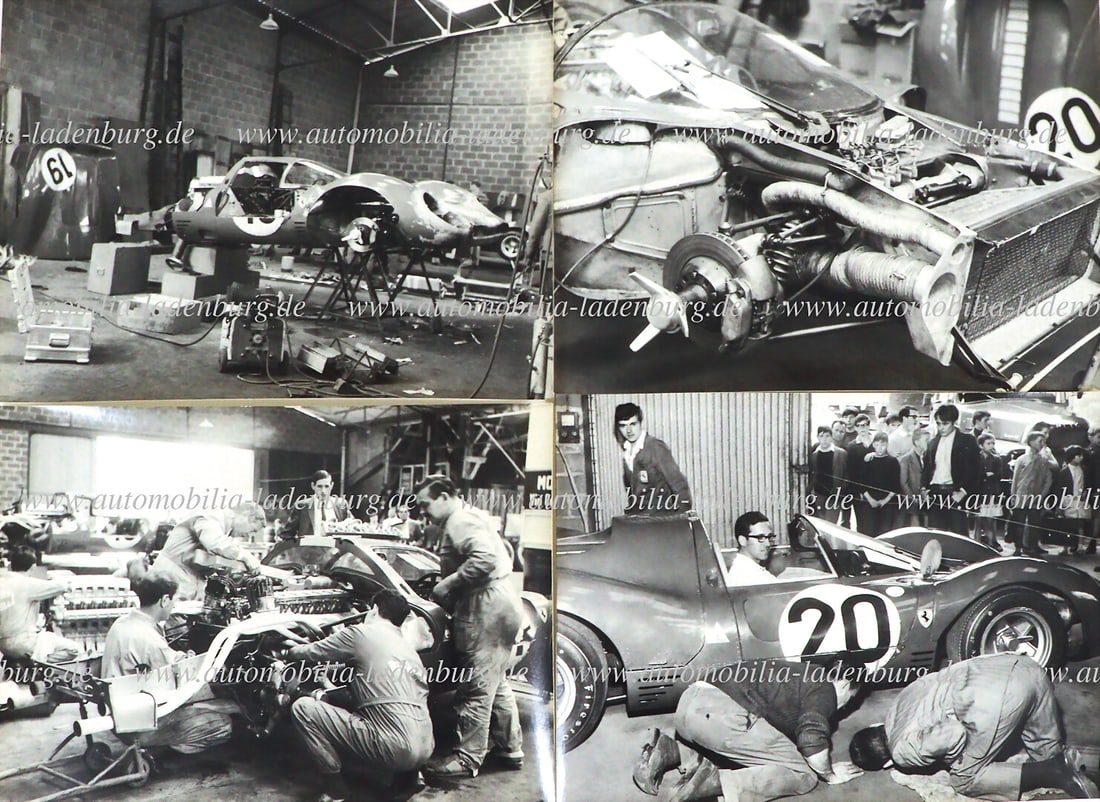 FERRARI Mixed lot of 4 original b/w photos, the Ferrari 330 P3, Le Mans 1967, on one photo Forghieri (1 of 2)
