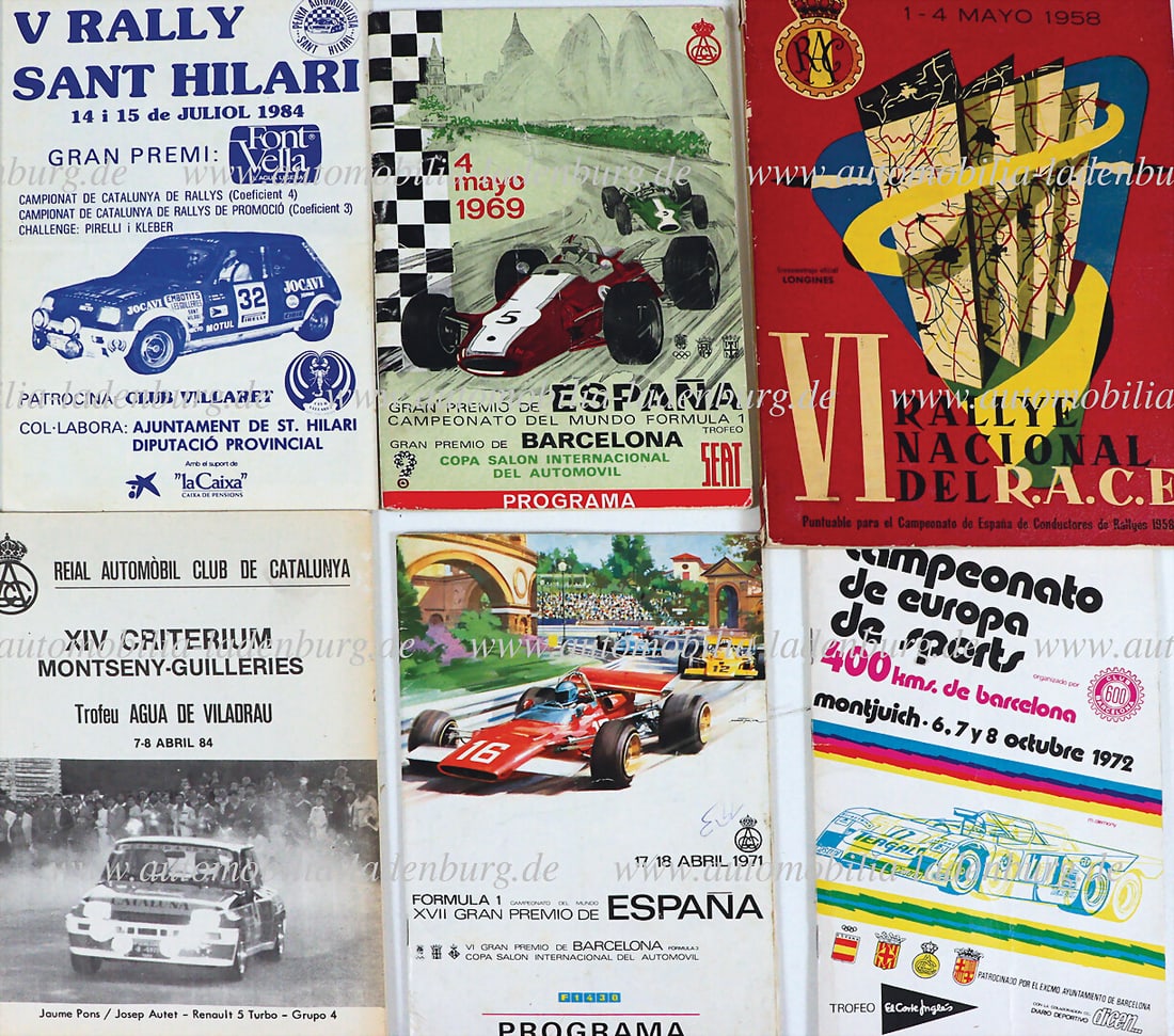 Mixed lot of 6 program booklets (Spain), including "VI Rallye Nacional del R.A.C.E", "Gran Premio (1 of 1)