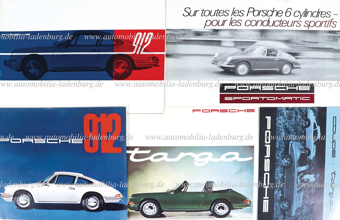 PORSCHE mixed lot of 5 sales brochures Porsche 911/912, including 1967 (W217f) Coupe and Targa, (1 of 1)