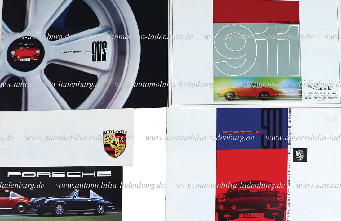 PORSCHE Collection of 5 sales brochures, including 7.66 (W213f) Sonauto Porsche 911S, 1.65 (W221e) (1 of 1)
