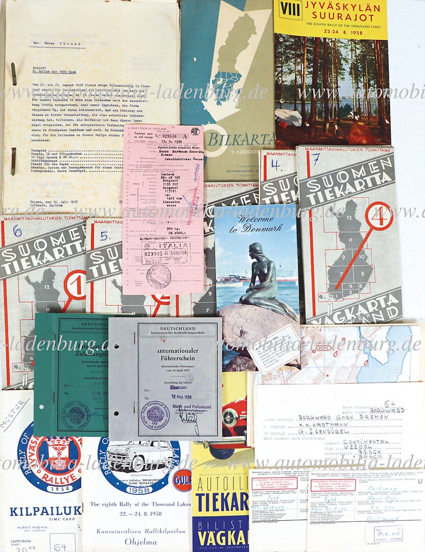 ESTATE OF HANS HUGO HARTMANN 1958, mixed lot, including "Internationaler FÃ¼hrerschein": ESTATE OF HANS HUGO HARTMANN 1958, mixed lot, including "Internationaler FÃ¼hrerschein" with passport photo, plus "Internationaler Zulassungsschein" Borgward Isabella TS "Rallye" with chassi