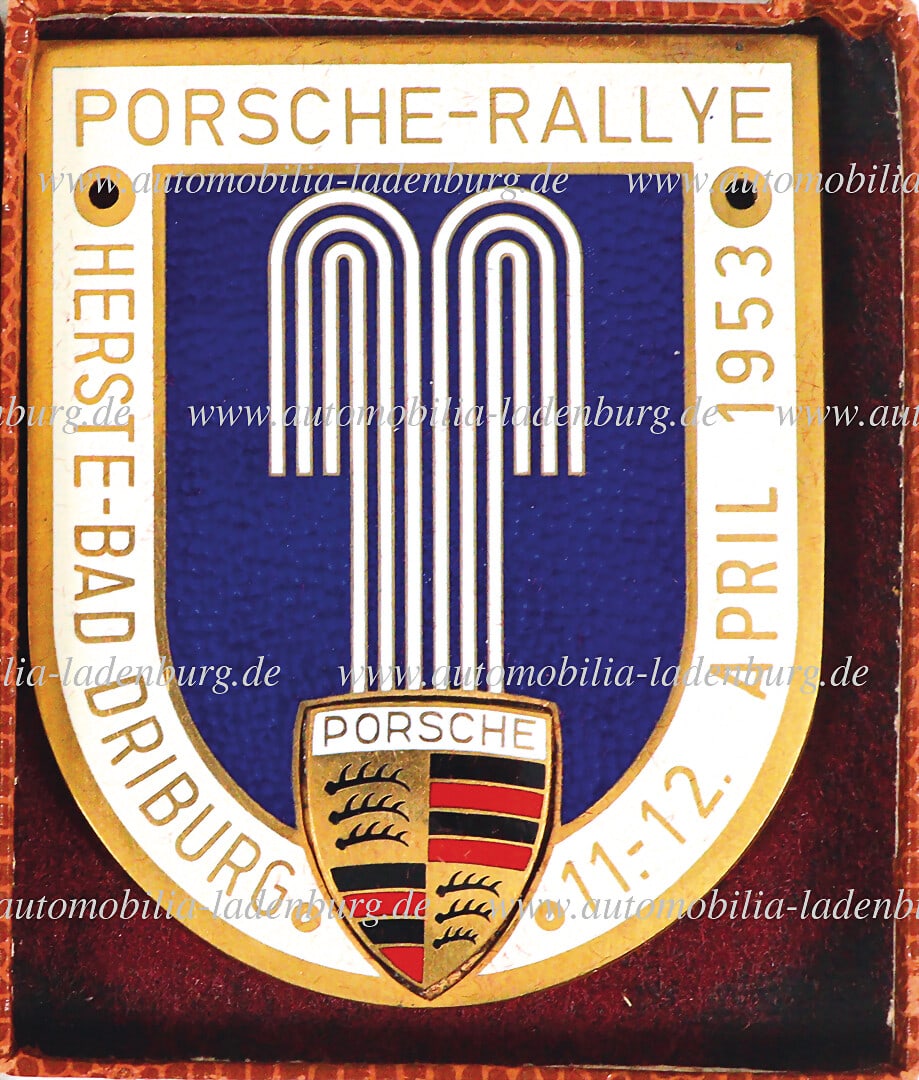 PORSCHE 1953, enameled plaque "Porsche Rallye Herste - Bad Driburg" in original case, good condition (1 of 1)