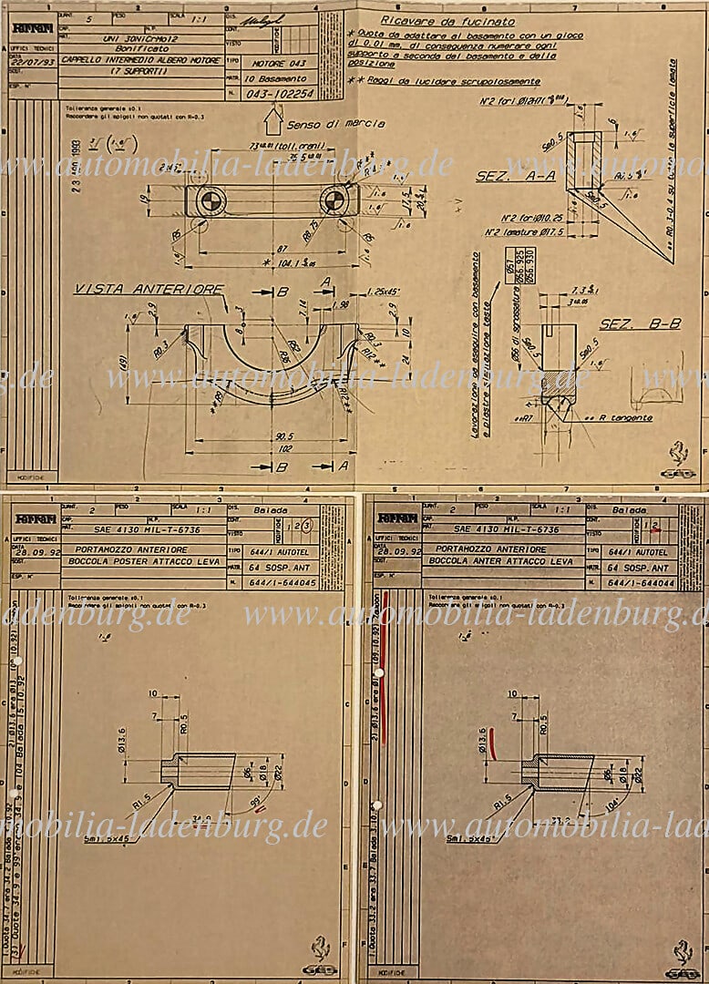 FERRARI 1992/1993, bundle of 13 technical drawings (construction drawings) Ferrari F1 Tipo 644/1, (1 of 8)