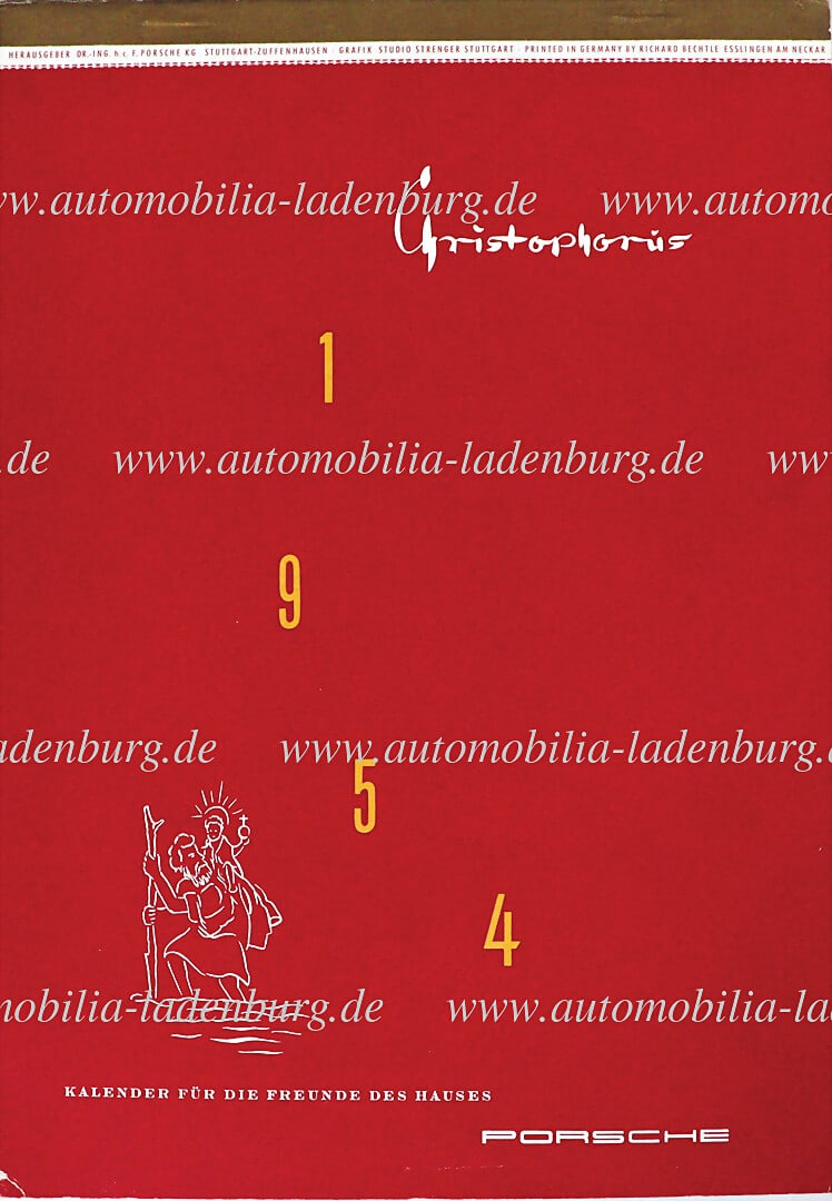 PORSCHE Porsche Christophorus calendar 1954, cardboard back torn, fixed with adhesive tape, (1 of 1)