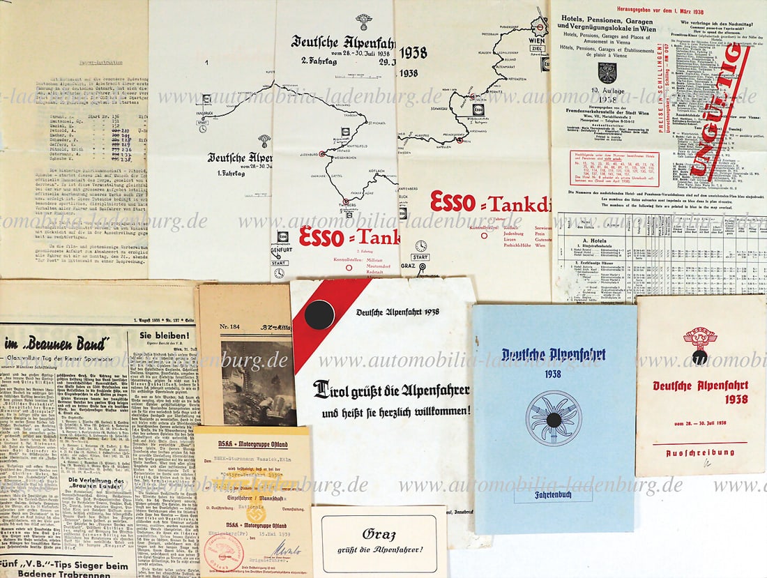 GERMAN ALPINE TOUR 1938, bundle of 11 items, including invitation to tender, driver's pass of the (1 of 1)
