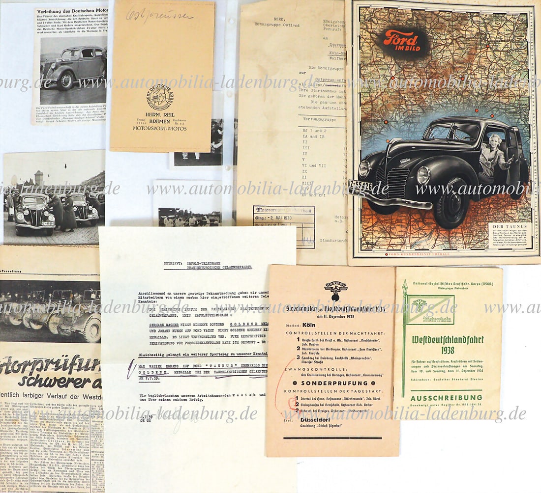 1938/1939 mixed lot of 14 Ford Thaunus off-road sports trips (NSKK), including invitation to tender (1 of 1)