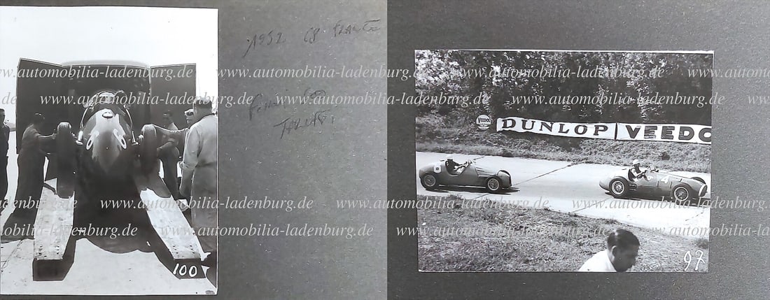 FERRARI Mixed lot of 2 original b/w photos GP France 1952, the Ferrari 500 of Piero Taruffi is (1 of 2)