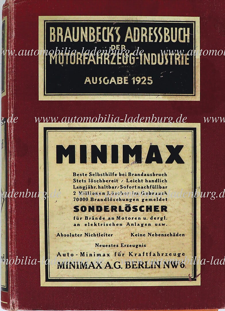 BRAUNBECK ADDRESS BOOK original Braunbeck`s "Adressbuch der Motorfahrzeug-Industrie", edition 1925, (1 of 1)