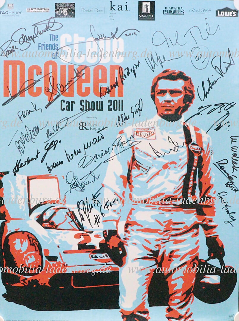 STEVE MCQUEEN poster "The friends of Steve McQueen Carshow 2011" (design Hunziker) signed by a total (1 of 1)