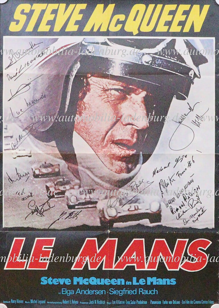 STEVE MCQUEEN 1971, original movie poster "Steve McQueen - Le Mans" signed by 16 personalities, (1 of 1)